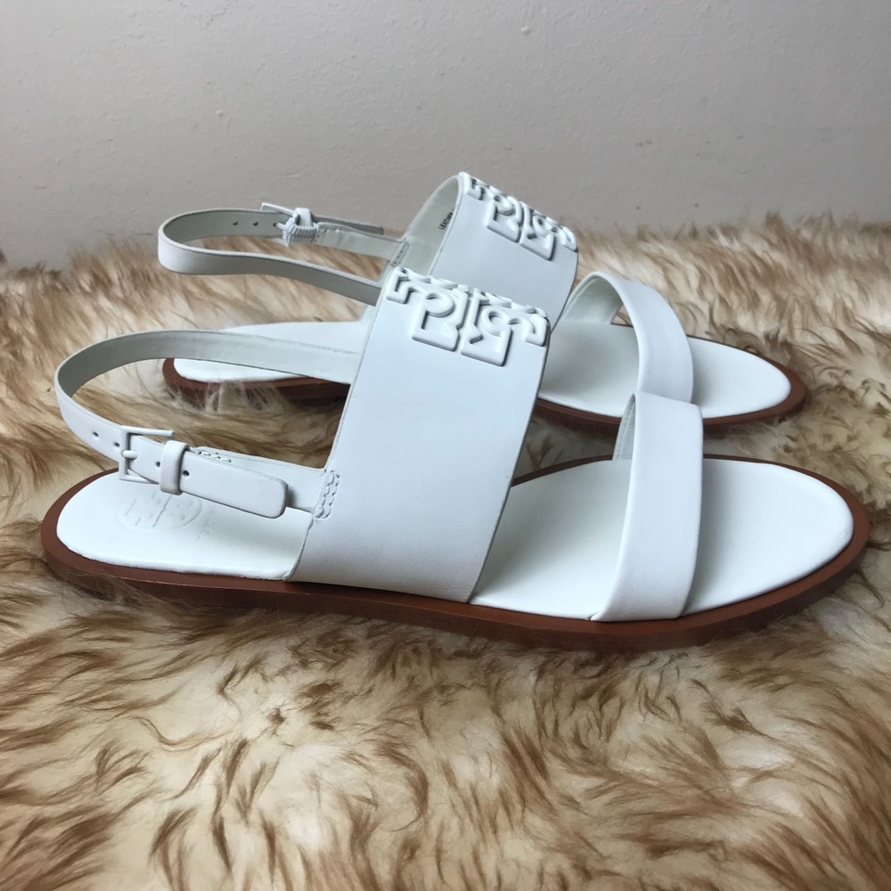 Tory Burch Melinda Powder Coated Sandal White Logo - Picture 5 of 8
